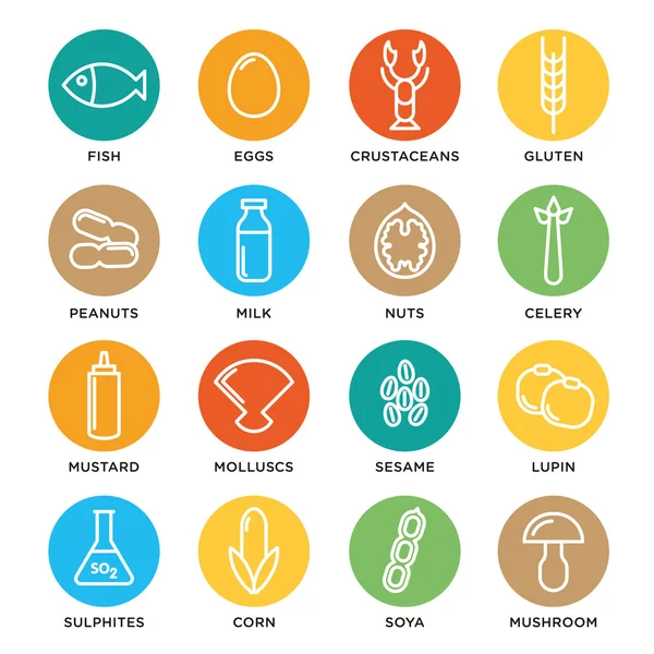Iconos de alérgenos colección conjunto de vectores — Vector de stock