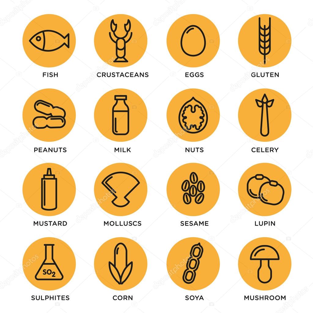 Allergen icons vector set collection