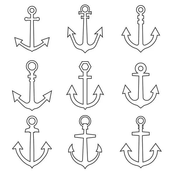 Set of anchors line style — Stock Vector