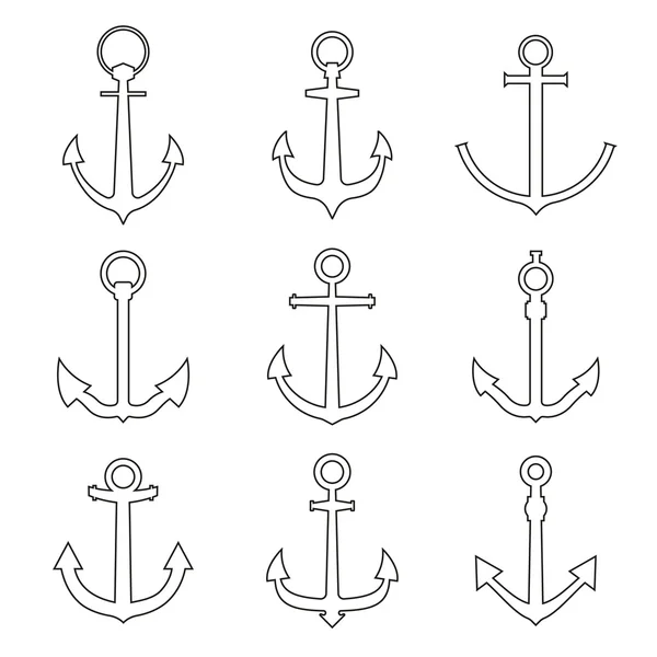 Set of anchors line style — Stock Vector