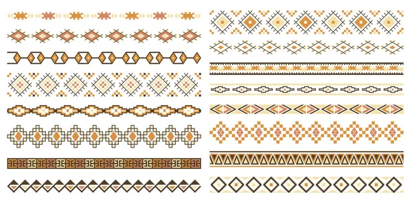 Set Elementi Decorativi Senza Cuciture Bordi Design Stile Etnico Tribale — Vettoriale Stock