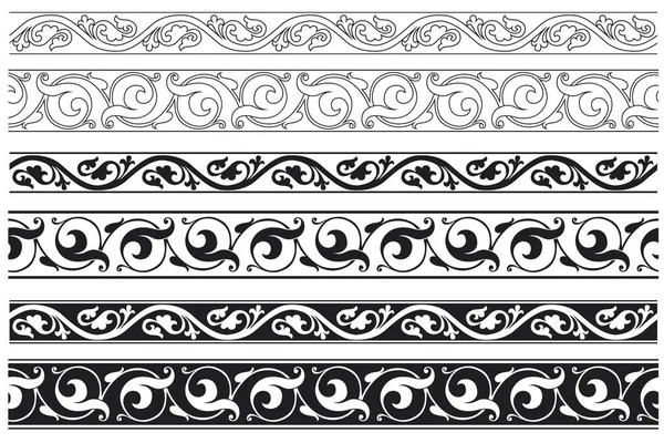 Ensemble Bordure Ornementale Florale Décorative Sans Couture Vecteur Modulaire — Image vectorielle