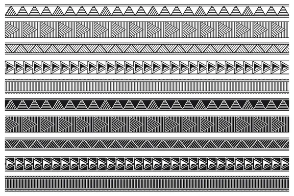 Комплект Декоративной Племенной Этнической Бесшовной Декоративной Границы Векторная Модульная — стоковый вектор
