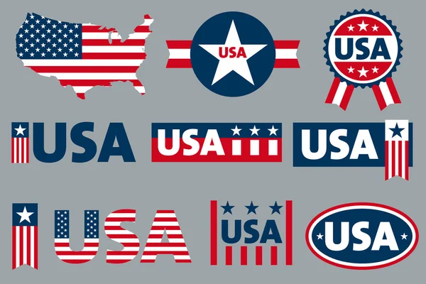 Etiqueta Engomada Logo Usa Etiqueta Para Patriota Bandera Americana Símbolos — Vector de stock