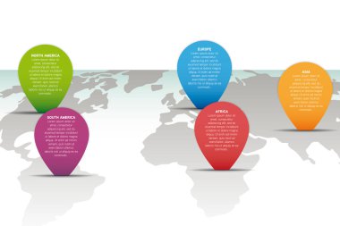 Renkli işaretli modern 3d dünya haritası bilgi şablonu 