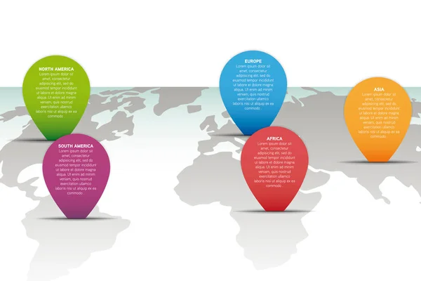Moderne Weltkarte Infografik Vorlage Mit Bunten Zeigemarken — Stockvektor