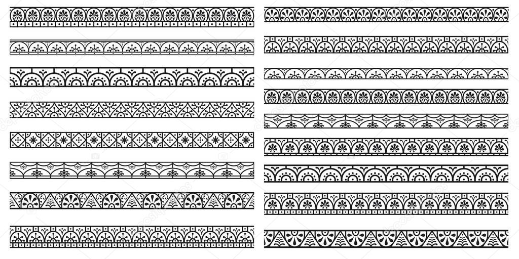 Set of decorative seamless ornamental border - Vector 