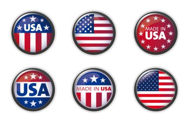 Amerikan bayrağıyla ABD düğmesi kuruldu. Vektör illüstrasyonu.