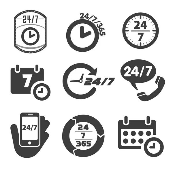 Open 24 hours a day and 7 days a week icons — Stock Vector