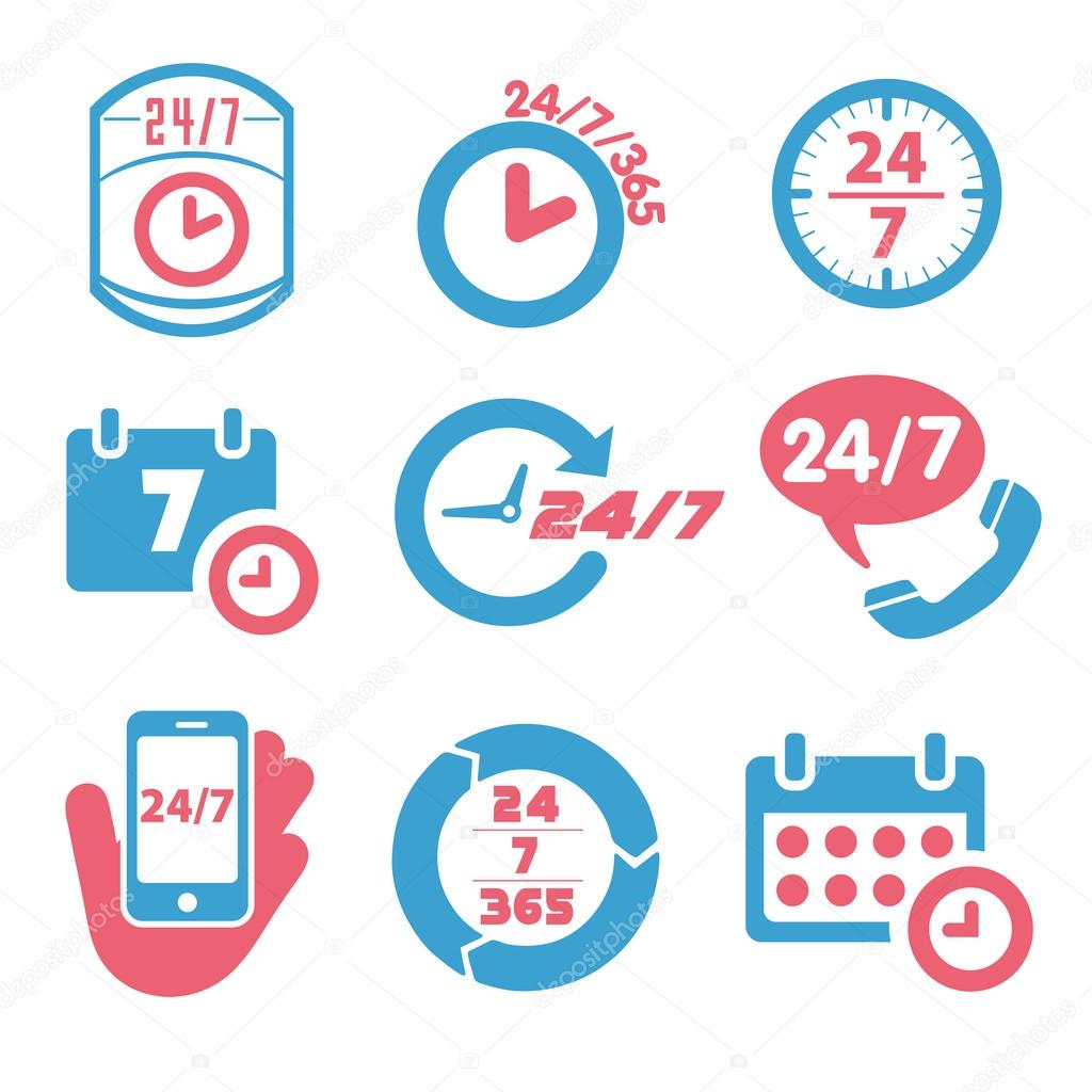 Abierto las 24 horas del día y los 7 días de la semana iconos 2023