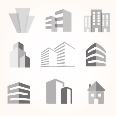 Şehir binaları siluet simgeler vektör