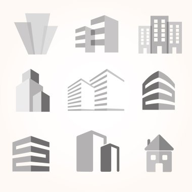 Vector city buildings silhouette icons clipart