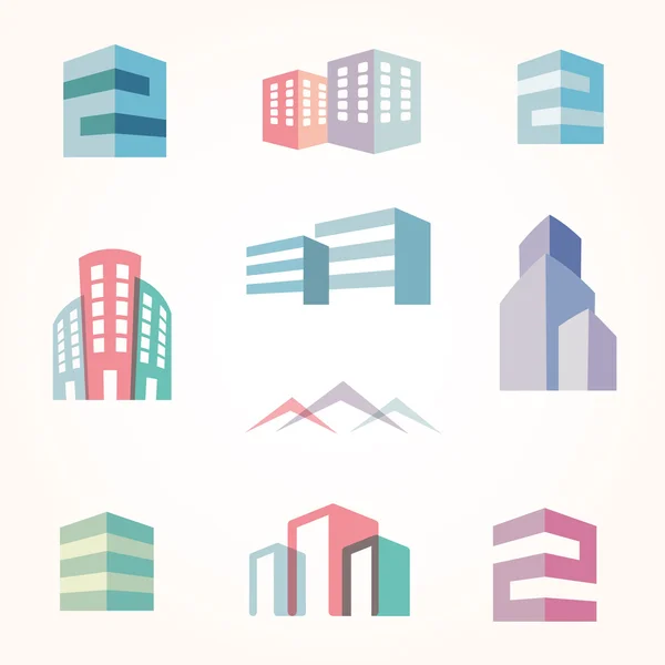 Vektor város épületek silhouette ikonok — Stock Vector