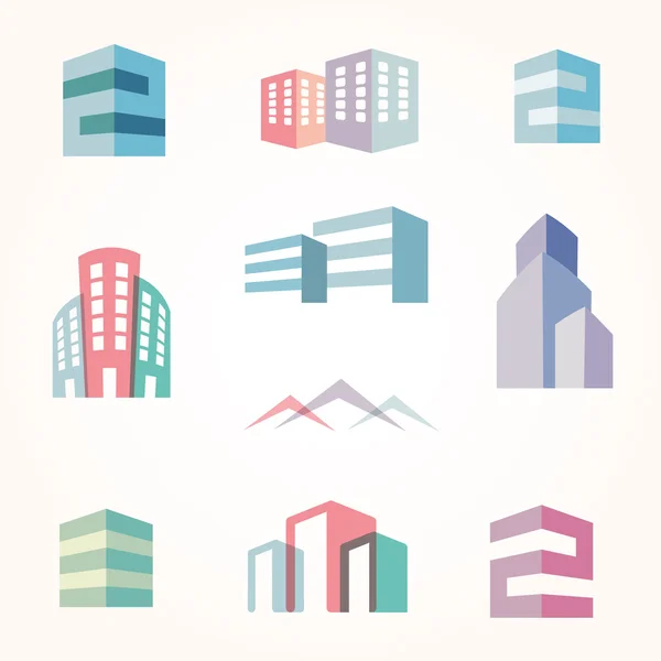 Iconos de silueta de edificios de ciudad vectorial — Vector de stock