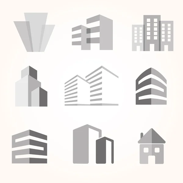 Iconos de silueta de edificios de ciudad vectorial — Vector de stock