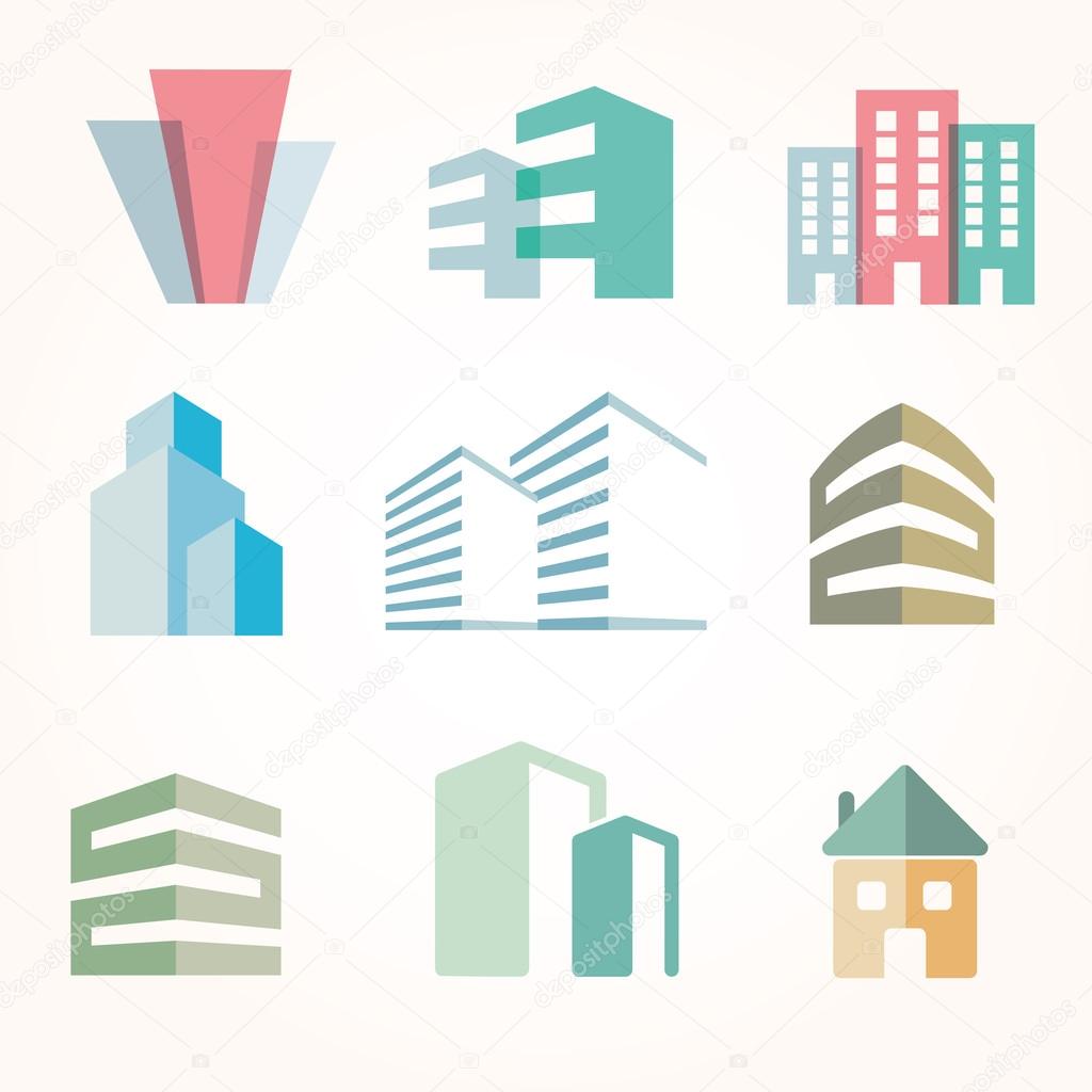 Vector city buildings silhouette icons