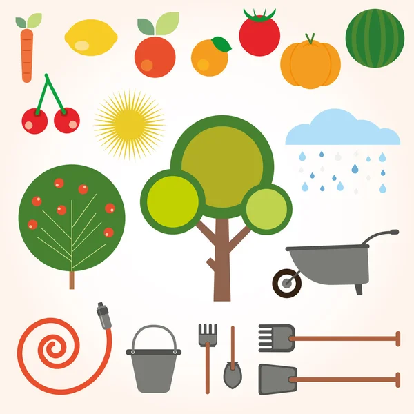 Set di icone del giardinaggio piatto — Vettoriale Stock