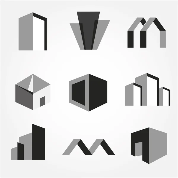 Vector city buildings silhouette icons — Stock Vector