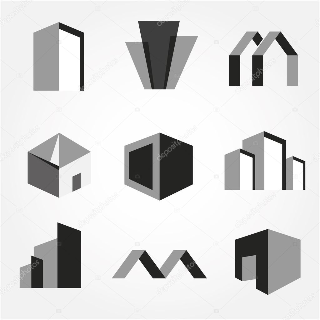 Vector city buildings silhouette icons