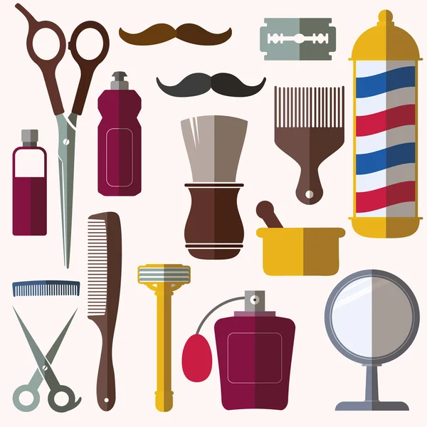 Friseur und Friseur verwandte Symbole gesetzt — Stockvektor