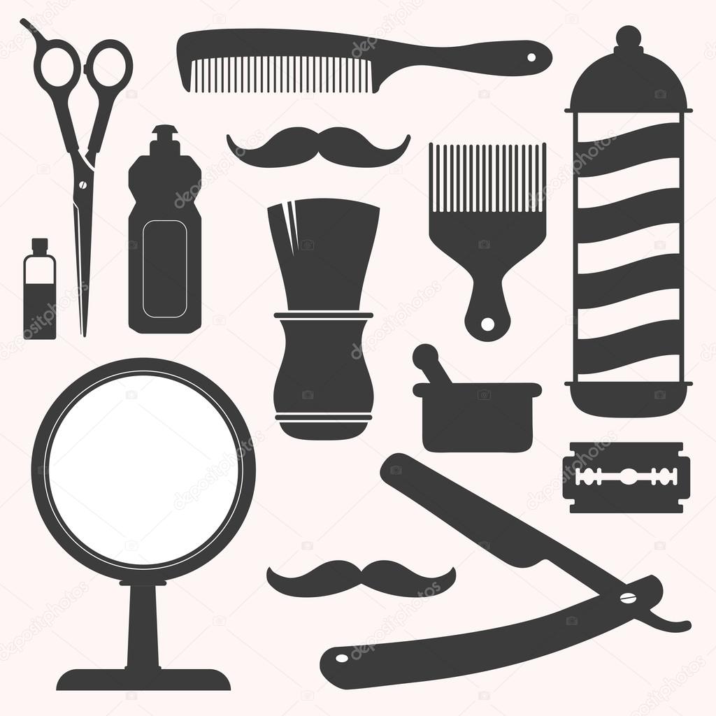 Barber and hairdresser related icons set