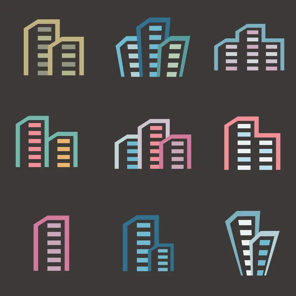 Vector city buildings silhouette icons — Stock Vector