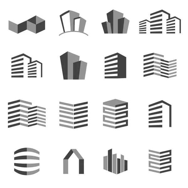 Vector city buildings silhouette icons — Stock Vector