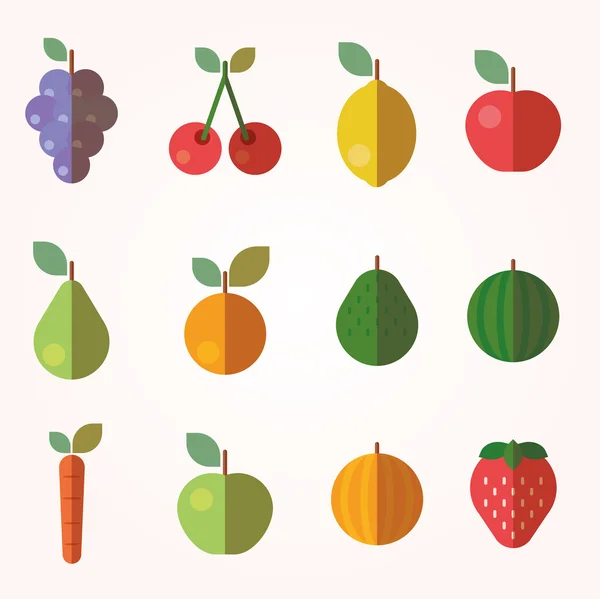 Ícones de frutas e legumes — Vetor de Stock