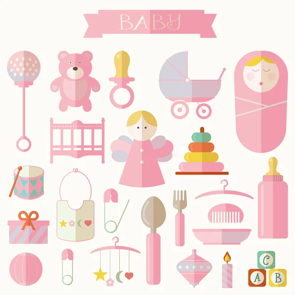 Illustration vectorielle des bébés et des produits pour bébés — Image vectorielle