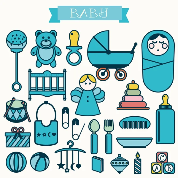 Illustration vectorielle des bébés et des produits pour bébés — Image vectorielle