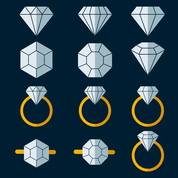 Conjunto de símbolos de ícone de vetor de diamante — Vetor de Stock