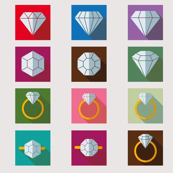 Conjunto de símbolos de ícone de vetor de diamante — Vetor de Stock
