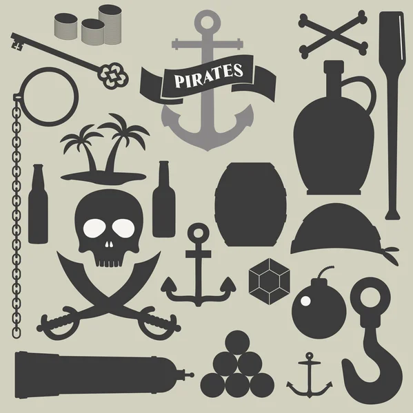 Conjunto de iconos piratas — Vector de stock