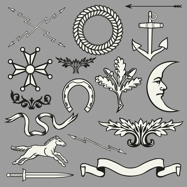 Heraldic symbols and elements — Stock Vector