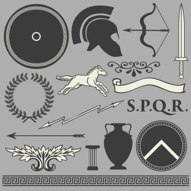 Old greek roman spartan set icons clipart