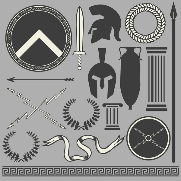 Antiguo griego romano espartano conjunto de iconos — Vector de stock