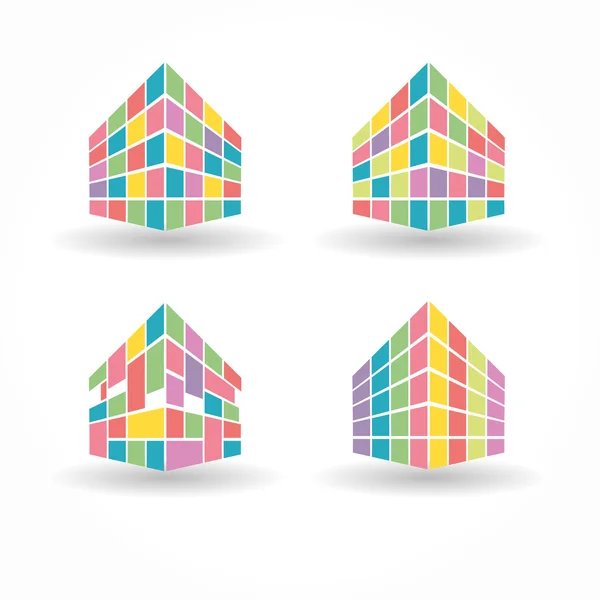 Vector city buildings silhouette icons — Stock Vector