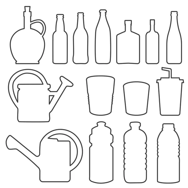 Bottle collection line vector silhouette — Stock Vector