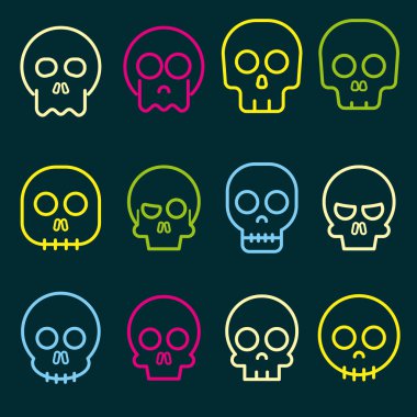 karikatür kafatası kemikleri vektör simge seti ile