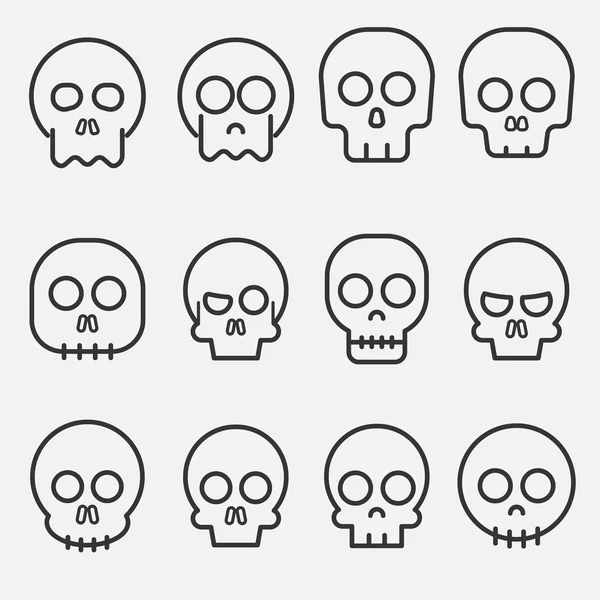 Cartoon skull with bones vector icon set — Stock Vector
