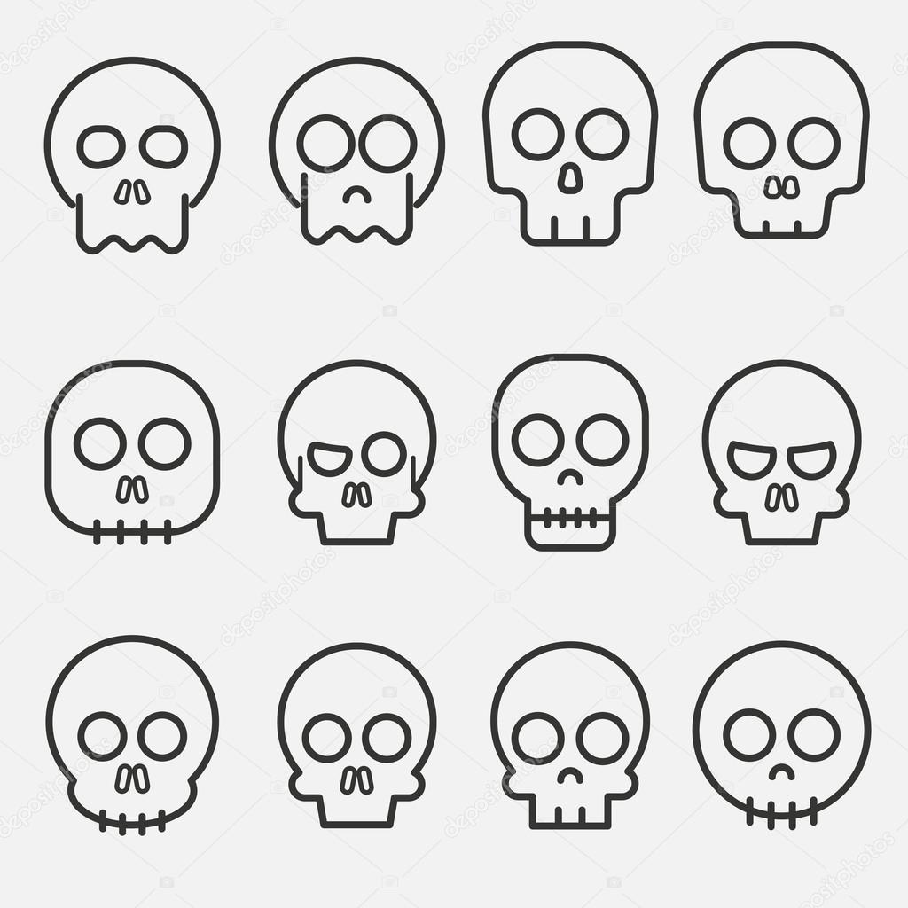 Cartoon skull with bones vector icon set