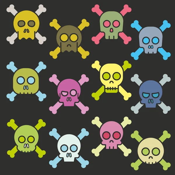 Cartoon skull with bones vector icon set — Stock Vector