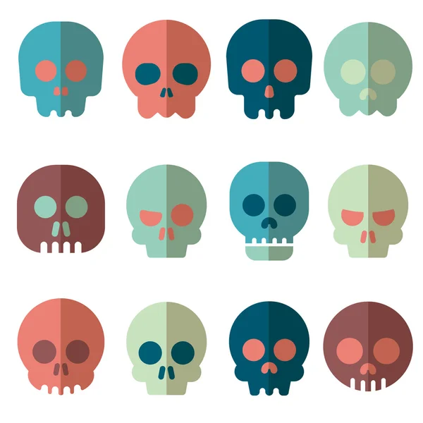 Cartoon skull with bones vector icon set — Stock Vector