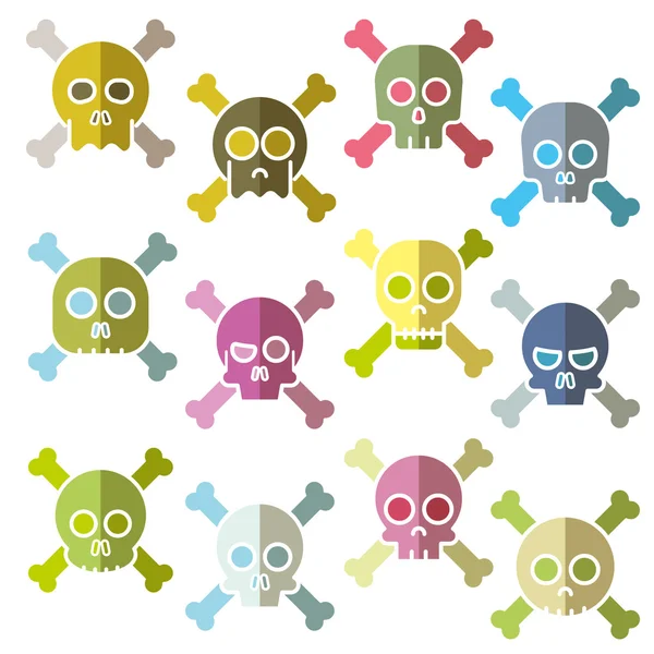 Cartoon skull with bones vector icon set — Stock Vector