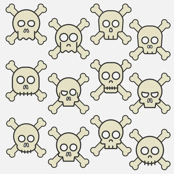 Cartoon skull with bones vector icon set — Stock Vector