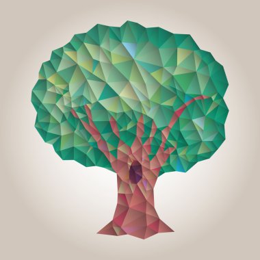 Kavramsal poligonal ağaç. Vektör çizim, düşük Poli stil soyut. Stilize tasarım öğesi.