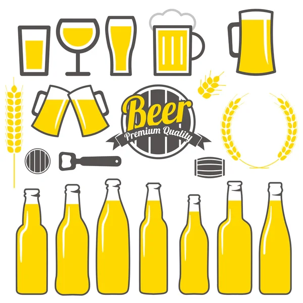 Ícones de cerveja, rótulos, sinais, símbolos e elementos de design conjunto vetorial — Vetor de Stock