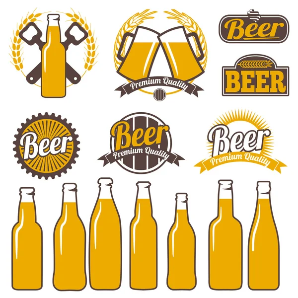 Ícones de cerveja, rótulos, sinais, símbolos e elementos de design conjunto vetorial —  Vetores de Stock