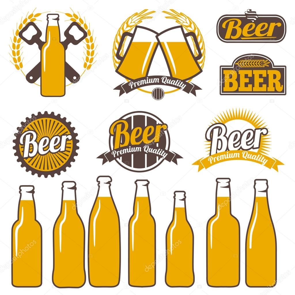 Beer icons, labels, signs, symbols and design elements vector set