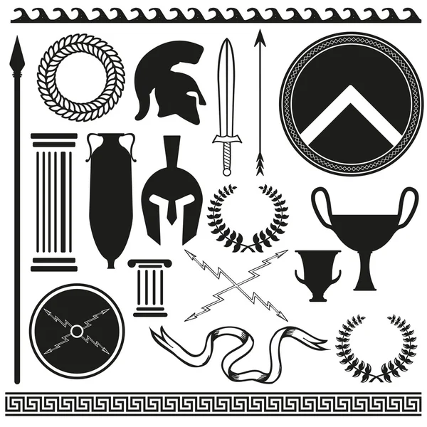 Antiguo griego romano espartano conjunto de iconos — Vector de stock